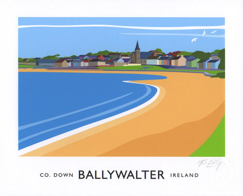 Art Deco print of the village of Ballywalter on the east coast of the Ards Peninsula in County Down,