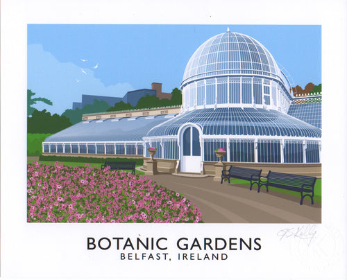 Vintage style art print of the Palm House in Botanic Gardens, Belfast. 