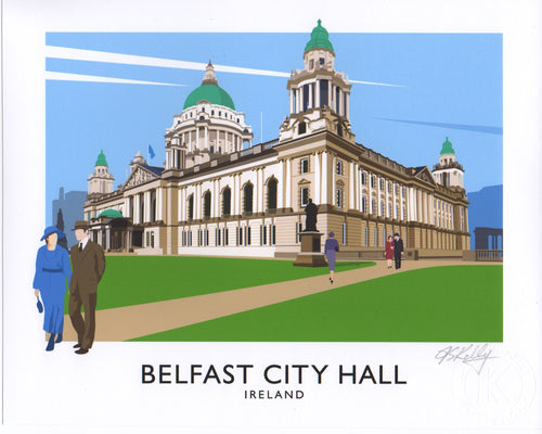 Vintage style art print of Belfast City Hall. 