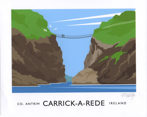 Vintage style  art print of the Carrick-a-Rede rope bridge near Ballintoy in County Antrim.
