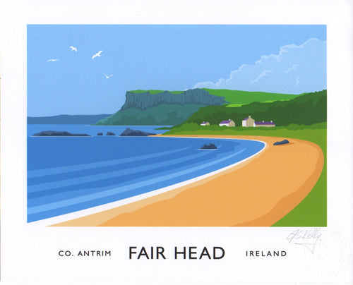 Vintage style art print of Fair Head from Ballycastle Beach
