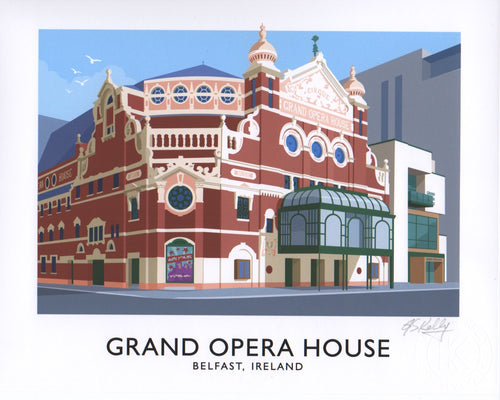 Vintage style art print of the Grand Opera House in Belfast.