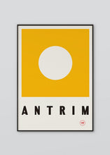 Load image into Gallery viewer, Inspired by the GAA county colours of saffron and white, our Antrim poster is beautifully screen printed by hand 
