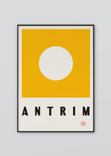 Load image into Gallery viewer, Inspired by the GAA county colours of saffron and white, our Antrim poster is beautifully screen printed by hand