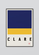 Load image into Gallery viewer, nspired by the GAA county colours of saffron and blue, our Clare poster is beautifully screen printed by hand 
