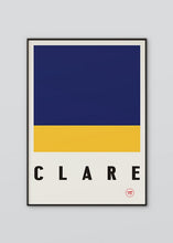 Load image into Gallery viewer, nspired by the GAA county colours of saffron and blue, our Clare poster is beautifully screen printed by hand
