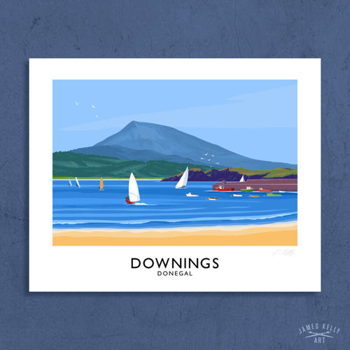 Vintage style art print of Downings beach in County Donegal.