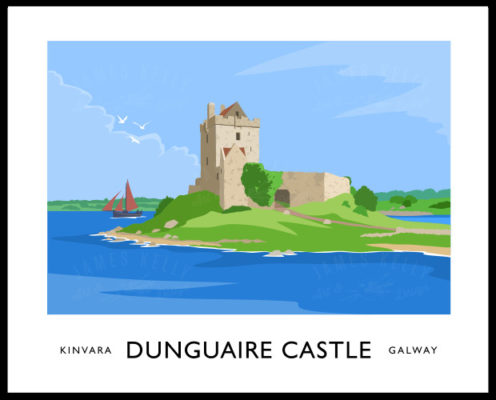 Vintage style art print of Dunguaire Castle, Kinvara, County Galway.