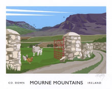 Load image into Gallery viewer, Vintage style art print of Hare’s Gap (Meelmore) in the Mourne Mountains.
