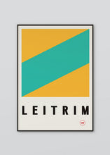 Load image into Gallery viewer, Inspired by the GAA county colours of green and gold, our Leitrim poster is beautifully screen printed by hand