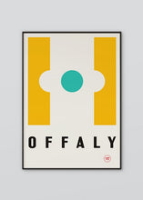 Load image into Gallery viewer, Inspired by the GAA county colours of green, white and gold, our Offaly poster is beautifully screen printed by hand 
