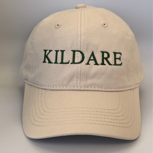 Beige cap with 'KILDARE' embroidered in green on a beige background