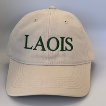 Load image into Gallery viewer, Beige cap with &#39;LAOIS&#39; embroidered in green on a beige background
