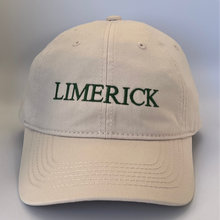 Load image into Gallery viewer, Beige cap with &#39;Limerick&#39; text in green on a beige background

