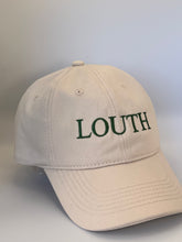 Load image into Gallery viewer, Beige cap with &#39;LOUTH&#39; embroidered in green on a beige background
