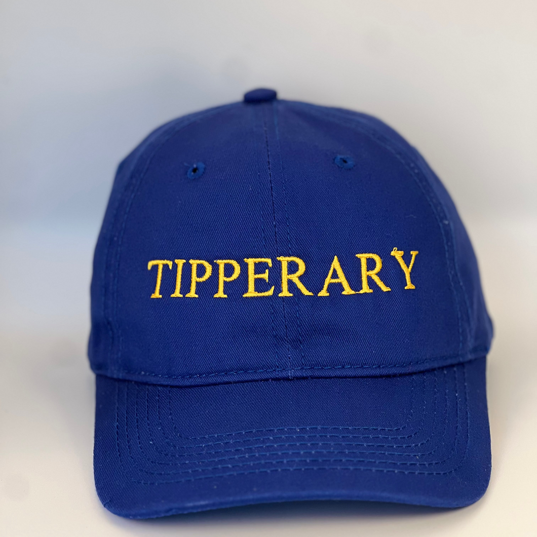 Blue  baseball cap with 'Tipperary' embroidered in yellow on a blue background