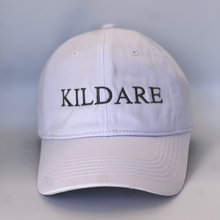 Load image into Gallery viewer, White baseball cap with &#39;KIldare&#39; embroidered in grey on a  white background
