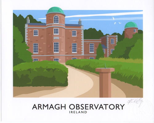 Vintage style art print on the Armagh Observatory, a modern astronomical research institute with a rich heritage, based in Armagh City. 