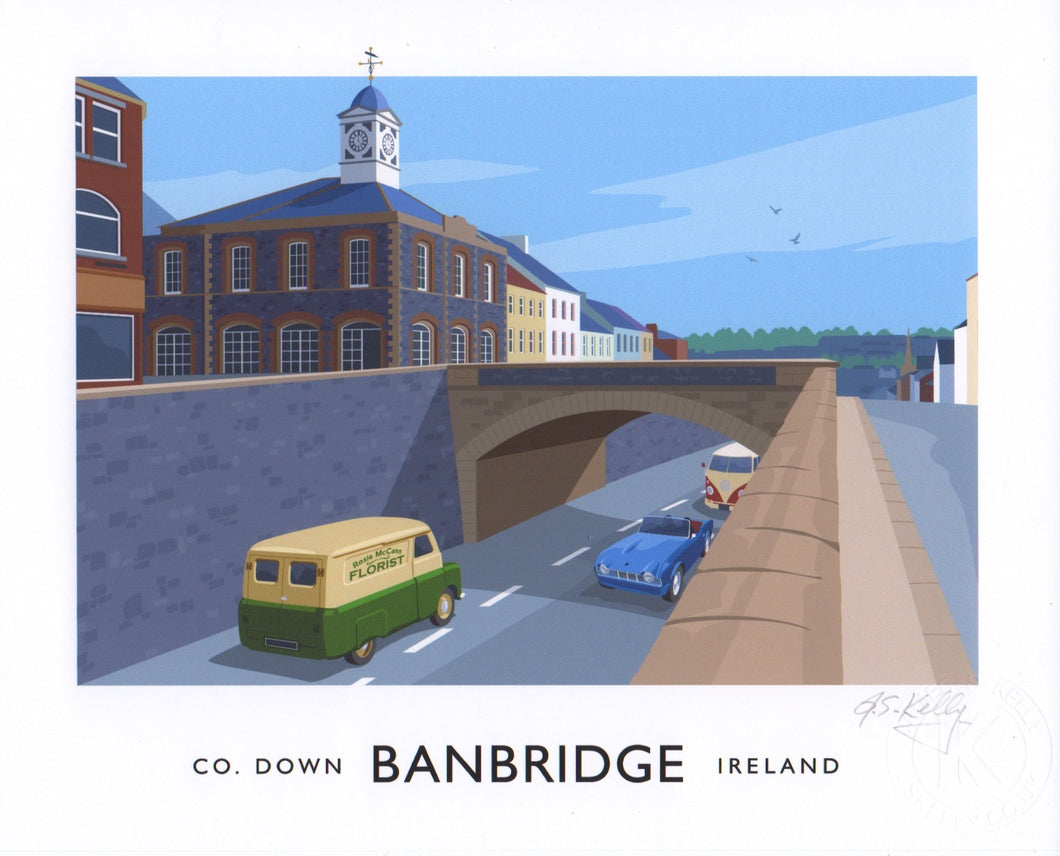 A vintage style art print of Banbridge town centre, County Down.
