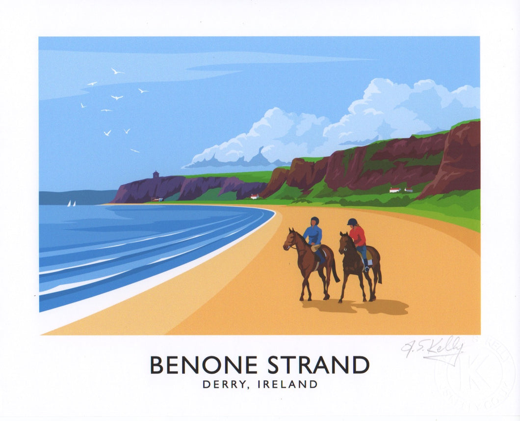 intage style art print of Benone Strand on the North-West coast of Ireland.