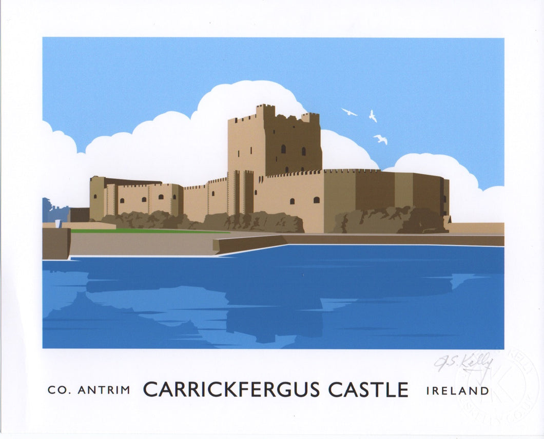 Vintage style art print of Carrickfergus Castle in County Antrim.