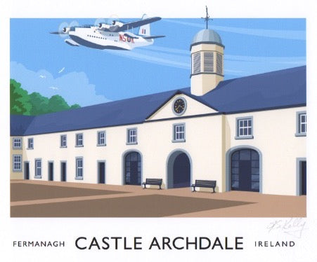 A vintage style poster art print of Castle Archdale in County Fermanagh.