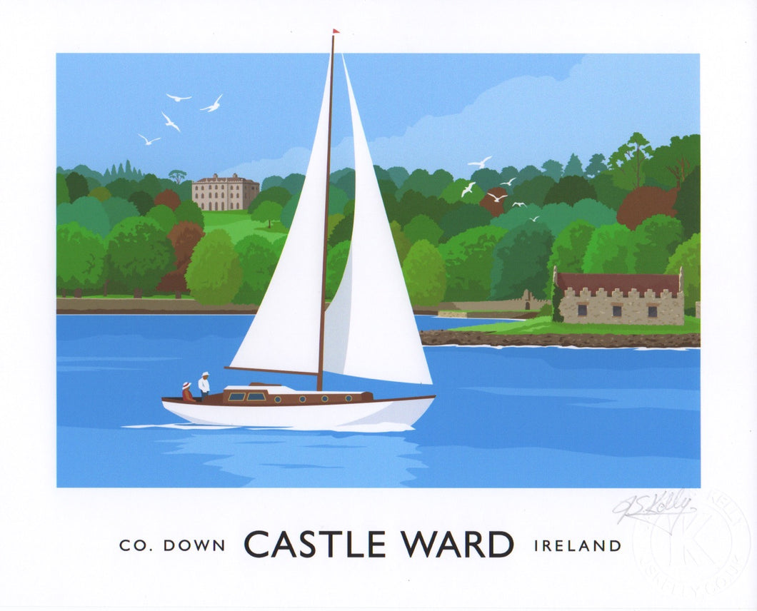 Vintage style art print of Castle Ward from Strangford.