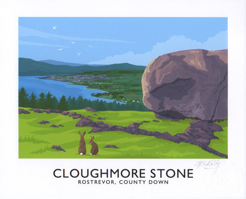 A vintage style art print of the Cloughmore Stone, Rostrevor, County Down.