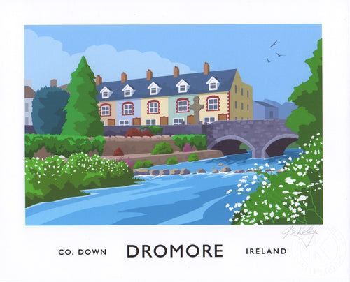 A vintage style art print of the bridge over the River Lagan at Dromore in the heart of County Down.