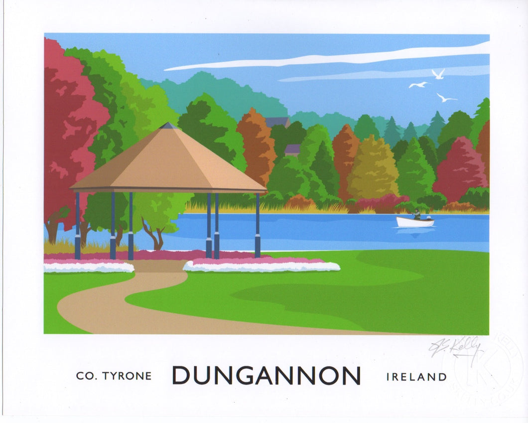 Vintage style art print of the lake at Dungannon Park.