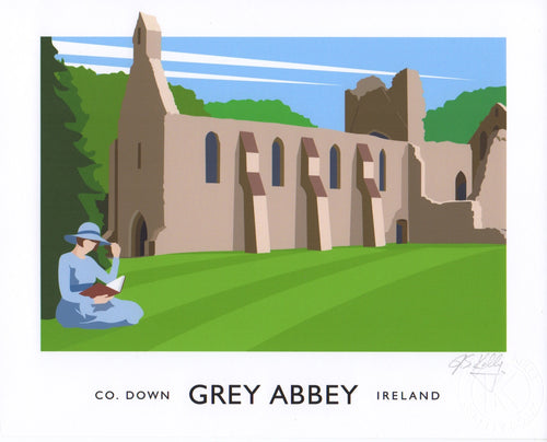 Vintage style art print of the old Abbey at Greyabbey, County Down.