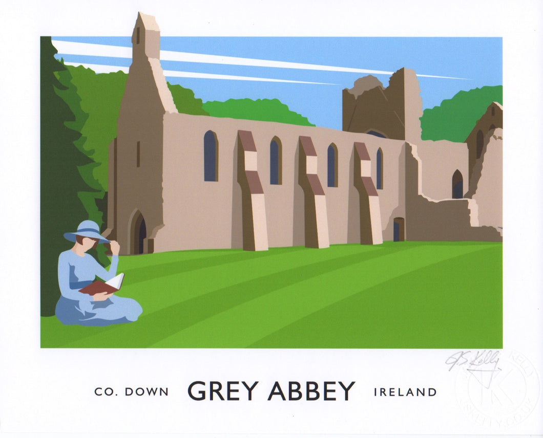 Vintage style art print of the old Abbey at Greyabbey, County Down.