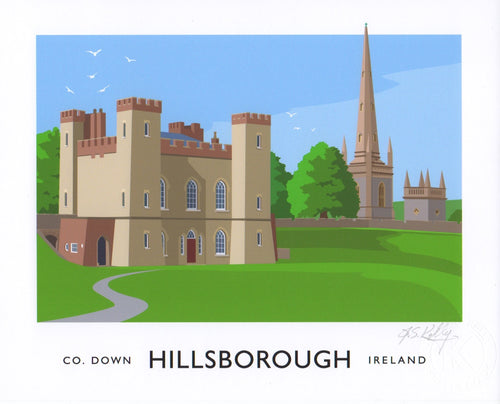 Vintage style travel poster art print of the Artillery Fort at Hillsborough, County Down.