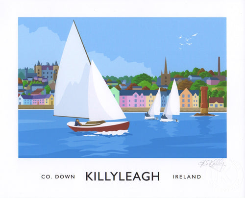 Vintage style art print of sailing on Strangford Lough at Killyleagh.