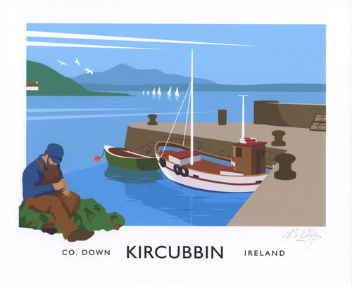 Vintage style art print of the old harbour at Kircubbin, County Down.