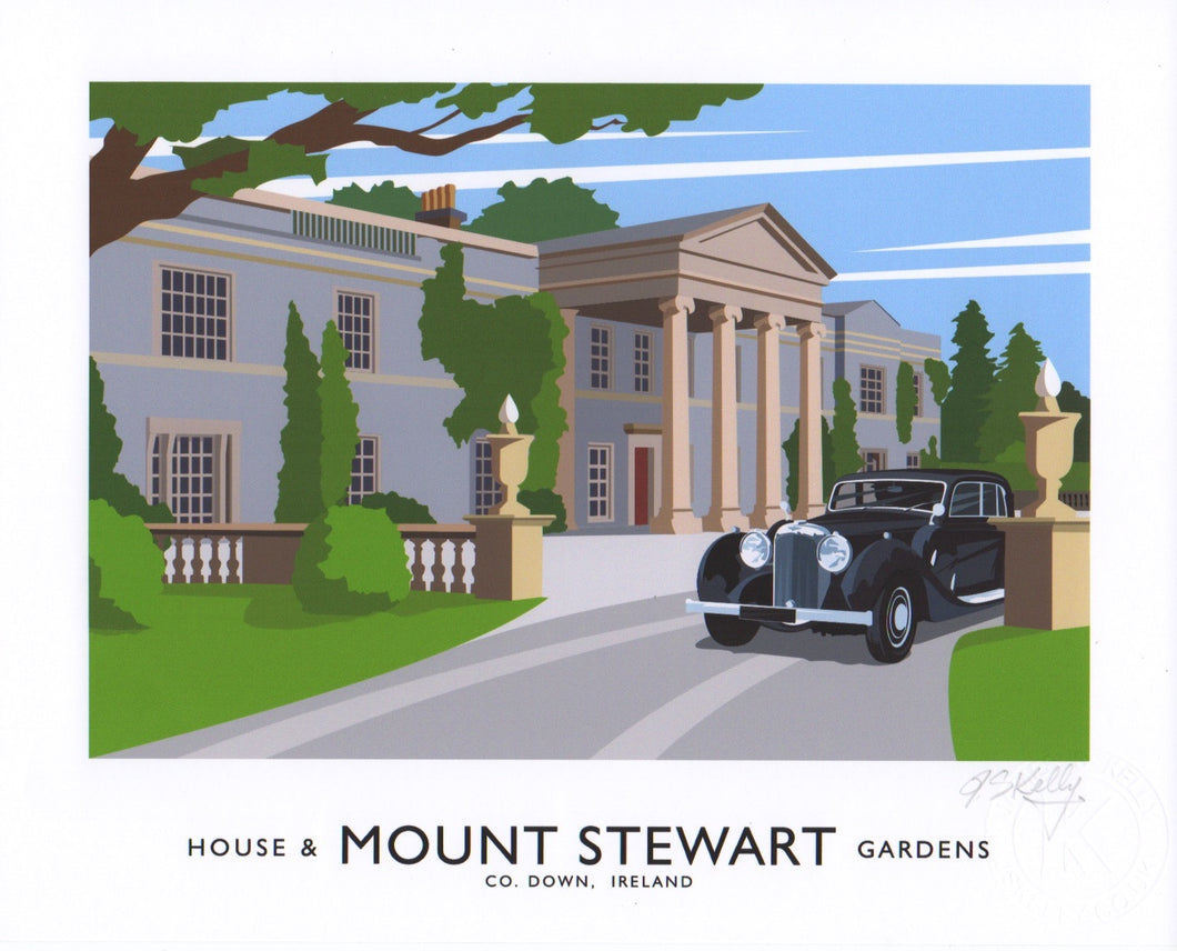 Vintage style art print of Mount Stewart House and Gardens near Greyabbey, County Down.
