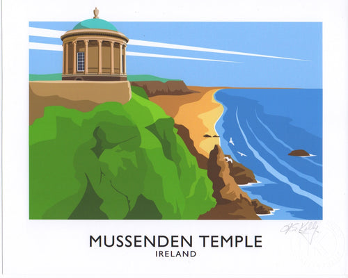 Vintage style art print of Mussenden Temple near Castlerock, Derry.