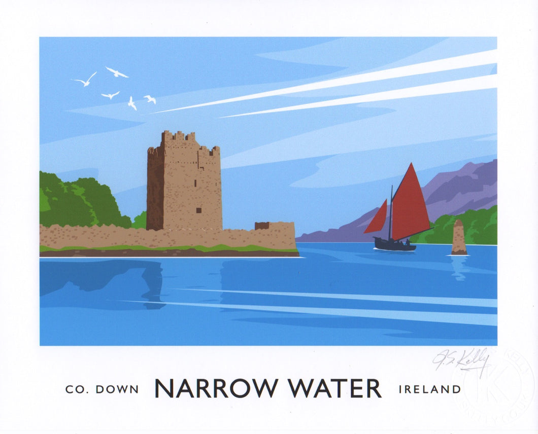 Vintage style art print of the Narrow Water Keep near Warrenpoint. 