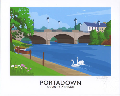 Vintage style art print of Portadown and the River Bann.