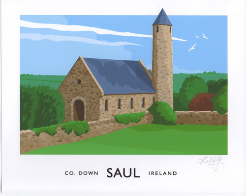 Vintage style art print of Saint Patrick’s Memorial Church at Saul near Downpatrick.