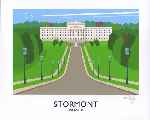 Vintage style art print of Parliament Buildings, at Stormont in Belfast. 