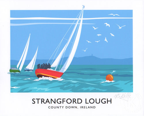 Vintage style art print of sailing boats on Strangford Lough. 