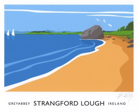 Vintage style art print of Strangford Lough from just outside Greyabbey, County Down. 