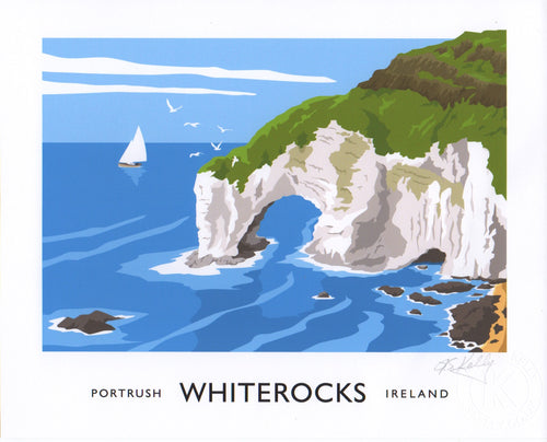 Vintage style art print of the Wishing Arch, Whiterocks, Portrush. 