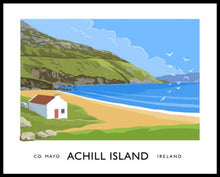 Load image into Gallery viewer, Our Vintage style travel poster art print of the beach at Keem Bay on Achill Island County Mayo makes the perfect Irish gift. 

