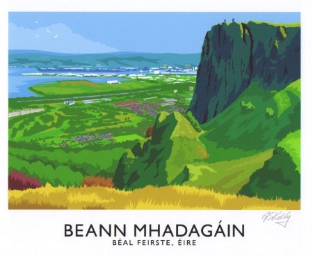 As Gaeilge-Vintage style travel poster art print of Glenveagh National Park, Donegal.