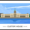 Vintage style travel poster art print of the 18th Century Custom House on the banks of the River Liffey, Dublin