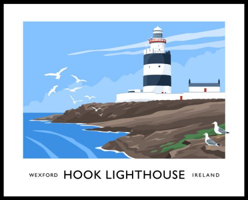 Vintage style art print of the 13th Century lighthouse at Hook Head, County Wexford
