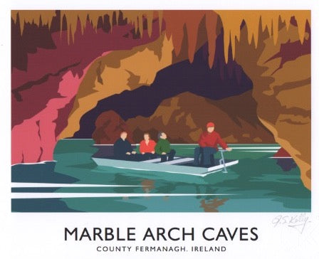 Vintage style art print of the magnificent Marble Arch Caves in Co. Fermanagh.