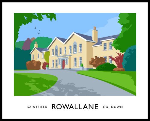 Vintage style travel poster art print of Rowallane Garden at Saintfield, County Down